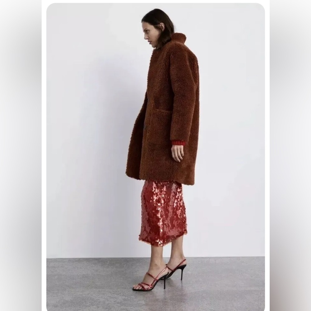 ZARA BRANDY DOUBLE-SIDED FAUX FUR COAT LUSH Teddy Oversized high collar JACKET M - Picture 2 of 11